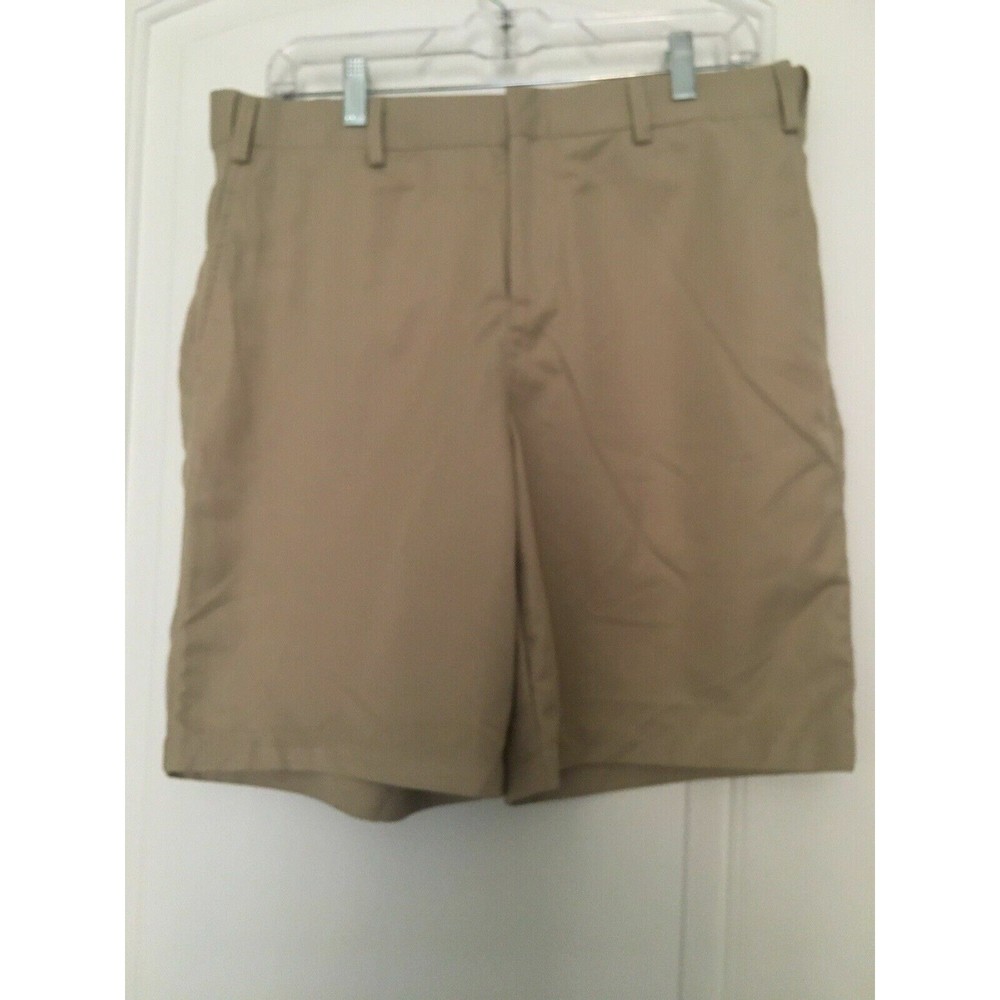 Haband Men's Khaki Pinstripe Shorts with Pockets Flat Front Size 34 Regular Fit